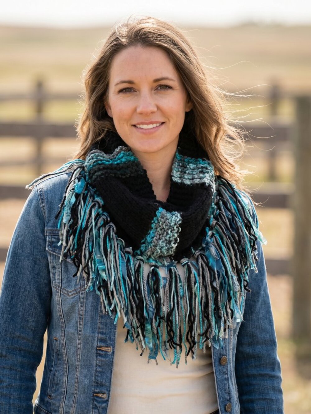 NEW Hand Knitted Boho Cowl Scarf Blue Black Ombre Cottage Art Coastal Whimsigoth